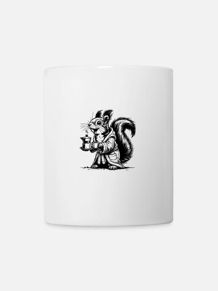 Eichhörnchen mit starkem Kaffee im Bademantel - Tasse - Weiß