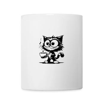 Katze grinsend mit heisser Kaffee Tasse - Tasse - Weiß - Vorne
