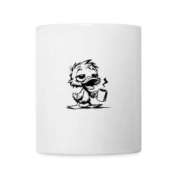 Putzige verschlafene Ente mit heissem Kaffee - Tasse - Weiß - Vorne