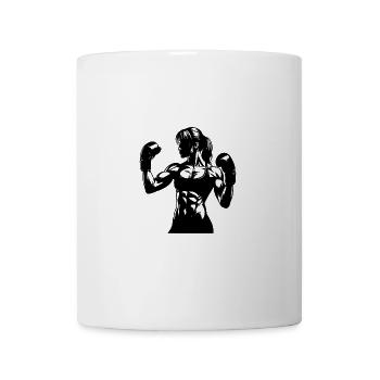 Strong boxer woman in fighting pose with raised fists - Mug - white - Front