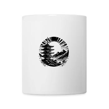 Asian Pagoda Yoga Art Motif with Temple - Mug - white - Front