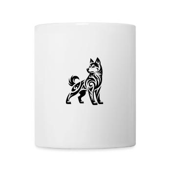 Schattierte Tribal Linienkunst Husky Hund Design - Tasse - Weiß - Vorne