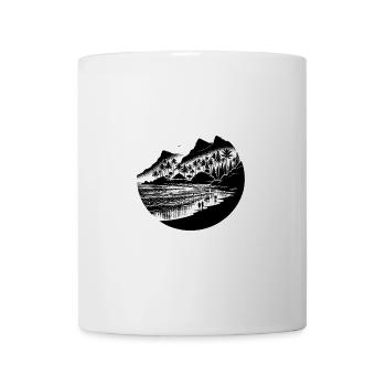 Tropical beach and sea with palm trees and mountains - Mug - white - Front