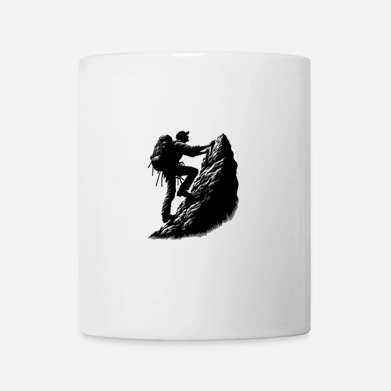 Mann beim Klettern am Berggipfel Felsen - Tasse - Weiß