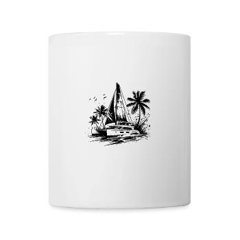 Double hull catamaran sailing boat Caribbean palm trees - Mug - white - Front