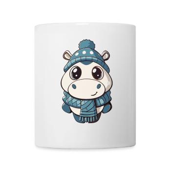 Cute hippo with scarf and bobble hat. - Mug - white - Front