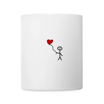 Strichfigur mit Herz Luftballon - Tasse - Weiß - Vorne
