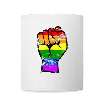 Symbole de poing de la main de drapeau de couleur arc-en-ciel utilisé - Mug blanc - blanc - Devant