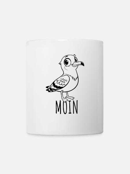 Cartoon Möwe - Moin - Norddeutsch - Tasse - Weiß