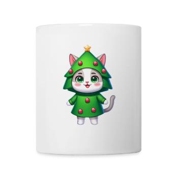 Weihnachtskatze im Baum lustig Skurril Cartoon - Tasse - Weiß - Vorne