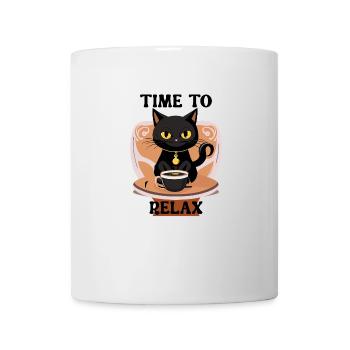 Entspannte Katze mit Teetasse - Tasse - Weiß - Vorne
