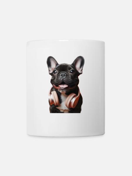 Französische Bulldogge mit Kopfhörern - Tasse - Weiß