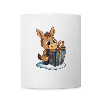 Niedlicher Esel packt Geschenk aus - Tasse - Weiß - Vorne