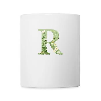 Letter R, Monogram, Floral Pattern - Mug - white - Front