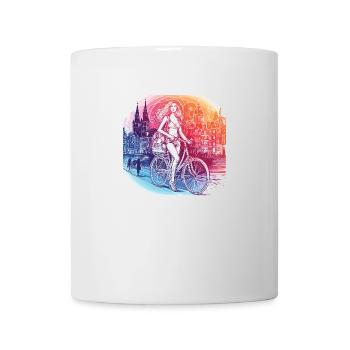 Amsterdam by bike - Beautiful girl on a bike. - Mug - white - Front