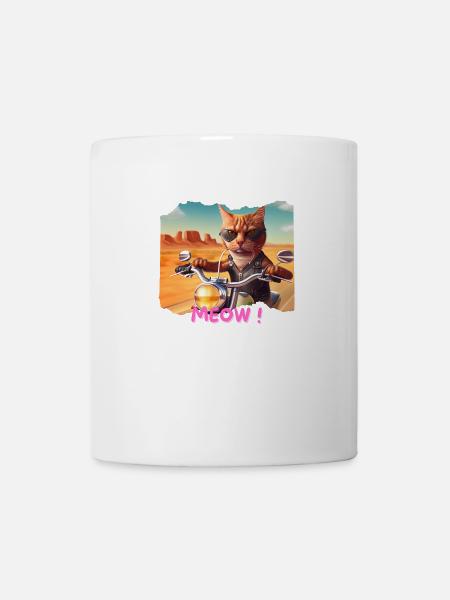 Chat cool sur une moto dans le désert 3 - Mug blanc - blanc