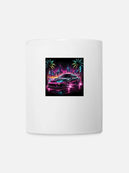 JDM Sportcar Tuning Stadt Palmen Neon Licht Drift - Tasse - Weiß