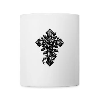 Altes Kreuz mit einer Rose mit Dornen - Tasse - Weiß - Vorne