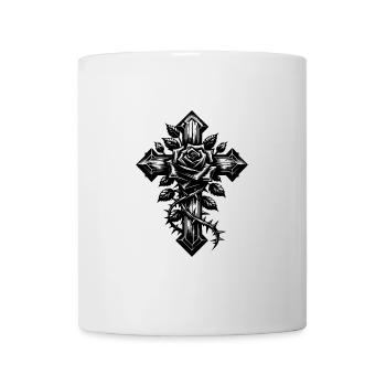 Rose mit Dornen auf elegantem Kreuz - Tasse - Weiß - Vorne