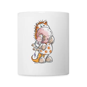 Pferd mit Einhorn Kuscheltier Cartoon  - Tasse - Weiß - Vorne