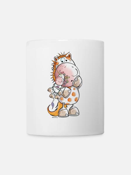 Pferd mit Einhorn Kuscheltier Cartoon - Tasse - Weiß