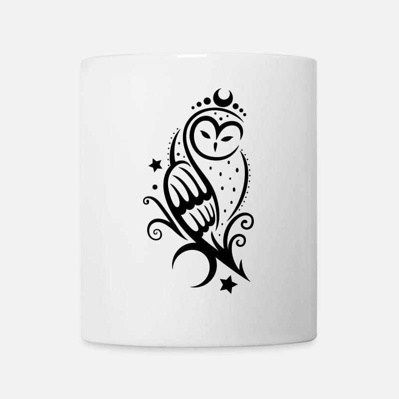 Lune hibou avec des étoiles, tatouage tribal - Mug blanc - blanc