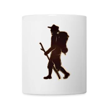 Pèlerin ou randonneur avec bâton de marche et sac à dos - Mug blanc - blanc - Devant