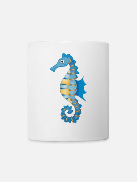 niedliches blaues Seepferdchen im Comic Stil - Tasse - Weiß