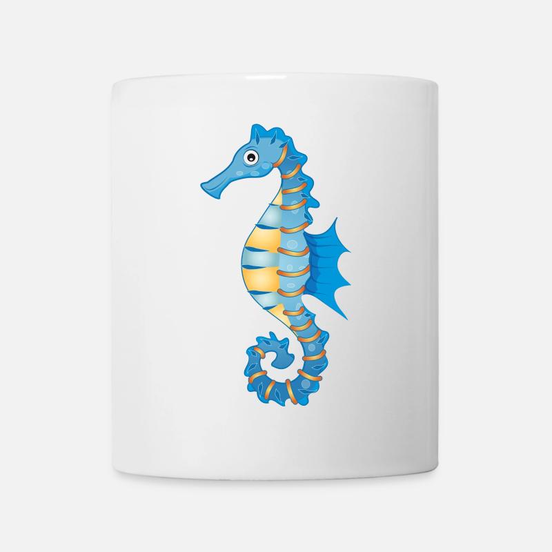 niedliches blaues Seepferdchen im Comic Stil - Tasse - Weiß