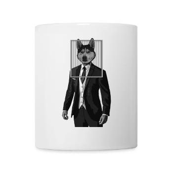 Chien husky avec des vêtements de costume dans le cadre de l’image - Mug blanc - blanc - Devant