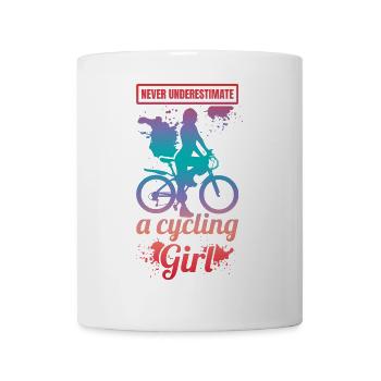 Unterschätze nie ein Radfahrer Mädchen - Tasse - Weiß - Vorne