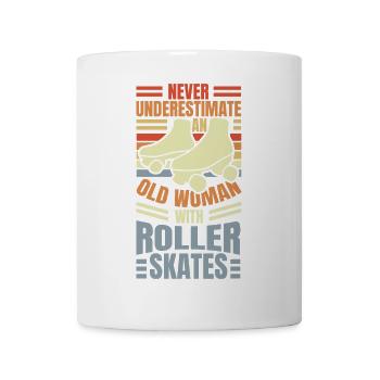 Alte Frau mit Rollschuhen - Tasse - Weiß - Vorne