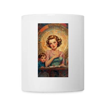 Mutter und Kind am Schreibtisch - Retro 50er Jahre - Tasse - Weiß - Vorne