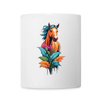 Pferdekopf mit Blumen - Tasse - Weiß - Vorne