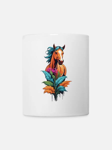 Pferdekopf mit Blumen - Tasse - Weiß