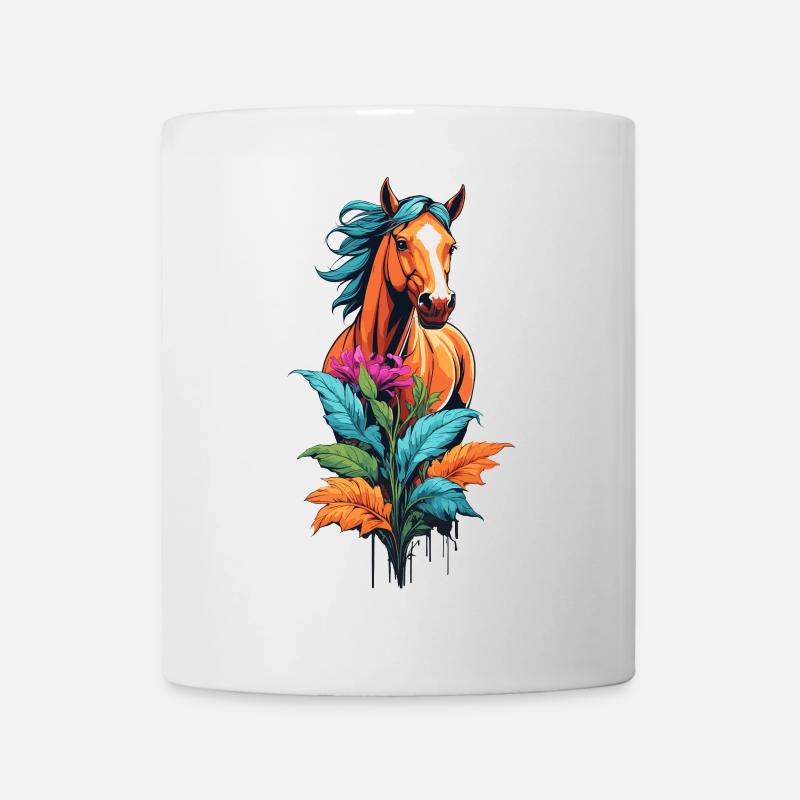 Pferdekopf mit Blumen - Tasse - Weiß