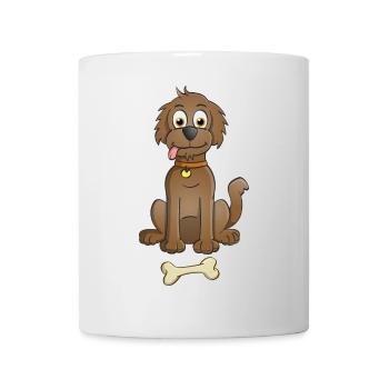 Cheerful image of a brown dog with bone - Mug - white - Front