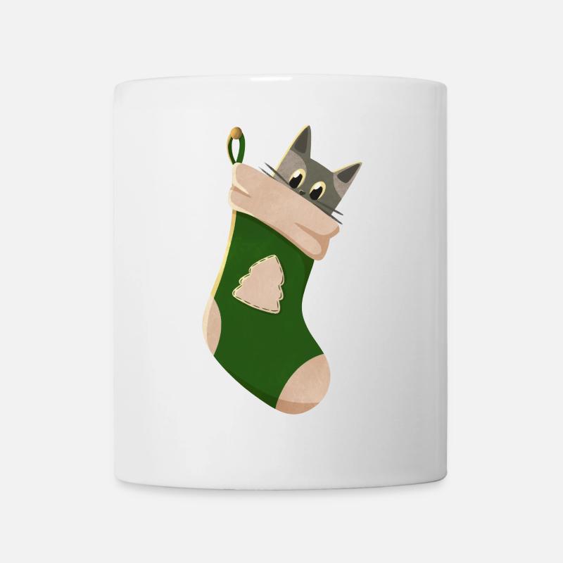 Graue Katze in grünem Stiefel - Tasse - Weiß