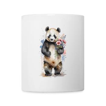 Sanfter Riese mit Blumen - Aquarell Panda - Tasse - Weiß - Vorne