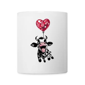 Jumping calf with heart balloon - cow calf - Mug - white - Front