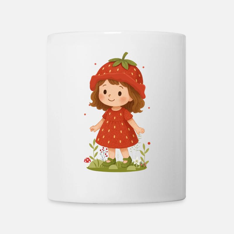 Süßes Erdbeer-Mädchen Illustration - Tasse - Weiß