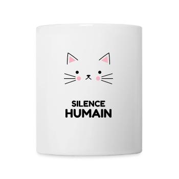 Silence humain. Humour sur les chats. - Mug blanc - blanc - Devant