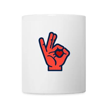Handzeichen Hand Herz Liebe Zeichen Ok Ehe Partner - Tasse - Weiß - Vorne