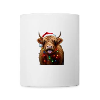 Schottische Hochlandkuh mit Weihnachtslichter-Charme - Tasse - Weiß - Vorne