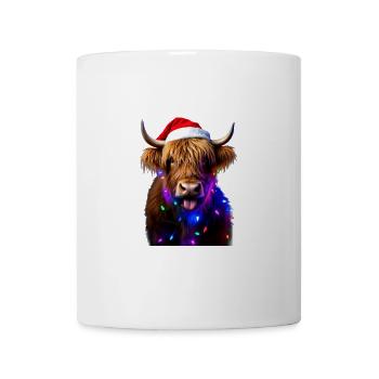 Schottische Highland-Kuh mit Weihnachtsbeleuchtung Weihnachten - Tasse - Weiß - Vorne