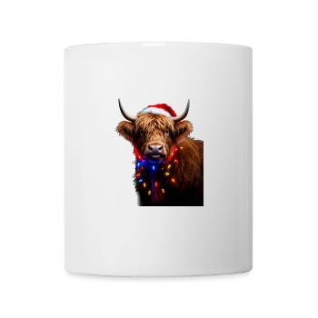 Weihnachtliche Hochlandkuh mit Weihnachtsbeleuchtung - Tasse - Weiß - Vorne