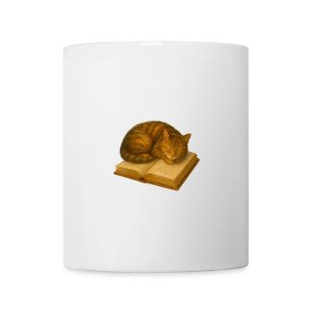 Schlafende Katze auf Buch - Tasse - Weiß - Vorne