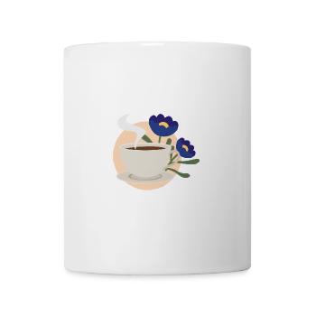 Kaffee & Blumen: Ein Moment der Ruhe blau - Tasse - Weiß - Vorne