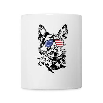 Hungarian Mudi America Flag Sunglasses Dogs - Mug - white - Front