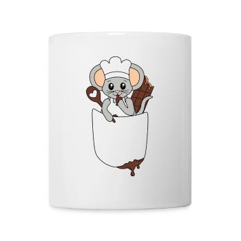 Mouse in breast pocket nibbling chocolate - Mug - white - Front